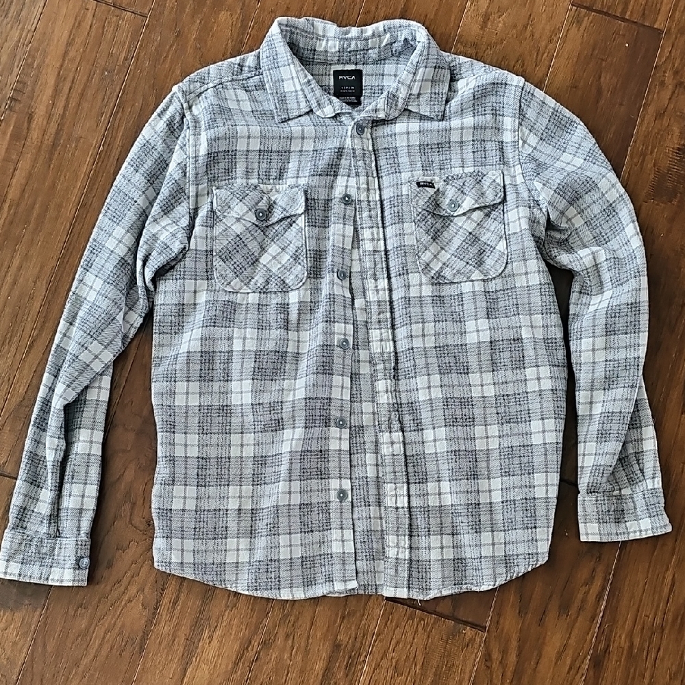 RVCA Gray Checkered Long Sleeve Flannel Shirt